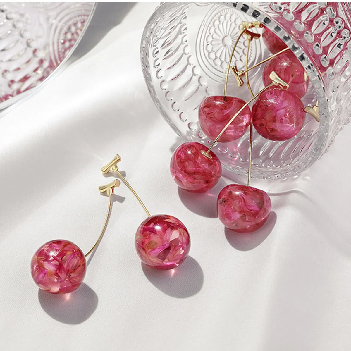 New Fashion  Cute Girl Cherries Gentle Pink Dried Flowers Cherry Earrings Wholesale Nihaojewelry