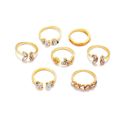 New Fashion  Diamond Butterfly Flower 7-Piece Retro Crystal Ring