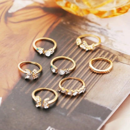 New Fashion  Diamond Butterfly Flower 7-Piece Retro Crystal Ring