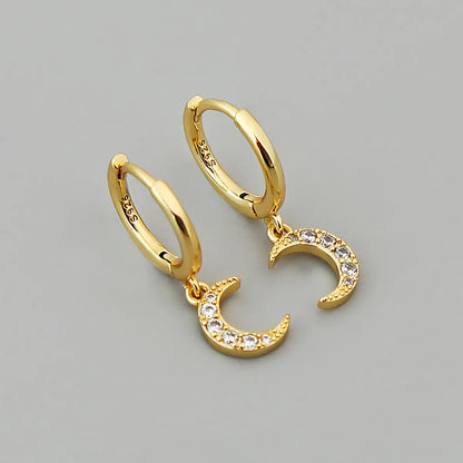 New Fashion Diamond Moon C-shaped Temperament Copper Earrings