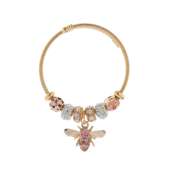New Fashion Diy Unisex Adjustable Diamond Geometric Bees Pendant Alloy Stainless Steel Bracelet