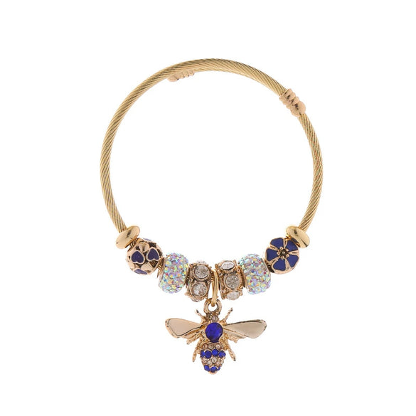 New Fashion Diy Unisex Adjustable Diamond Geometric Bees Pendant Alloy Stainless Steel Bracelet