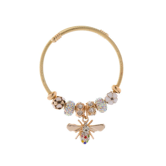 New Fashion Diy Unisex Adjustable Diamond Geometric Bees Pendant Alloy Stainless Steel Bracelet