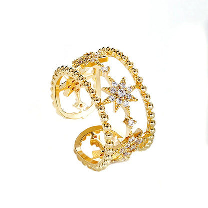 New Fashion Eight-pointed Star Micro-inlaid Zircon Copper Tail Ring Wholesale Gooddiy