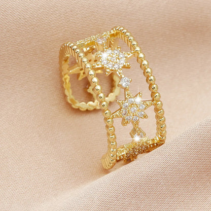 New Fashion Eight-pointed Star Micro-inlaid Zircon Copper Tail Ring Wholesale Gooddiy