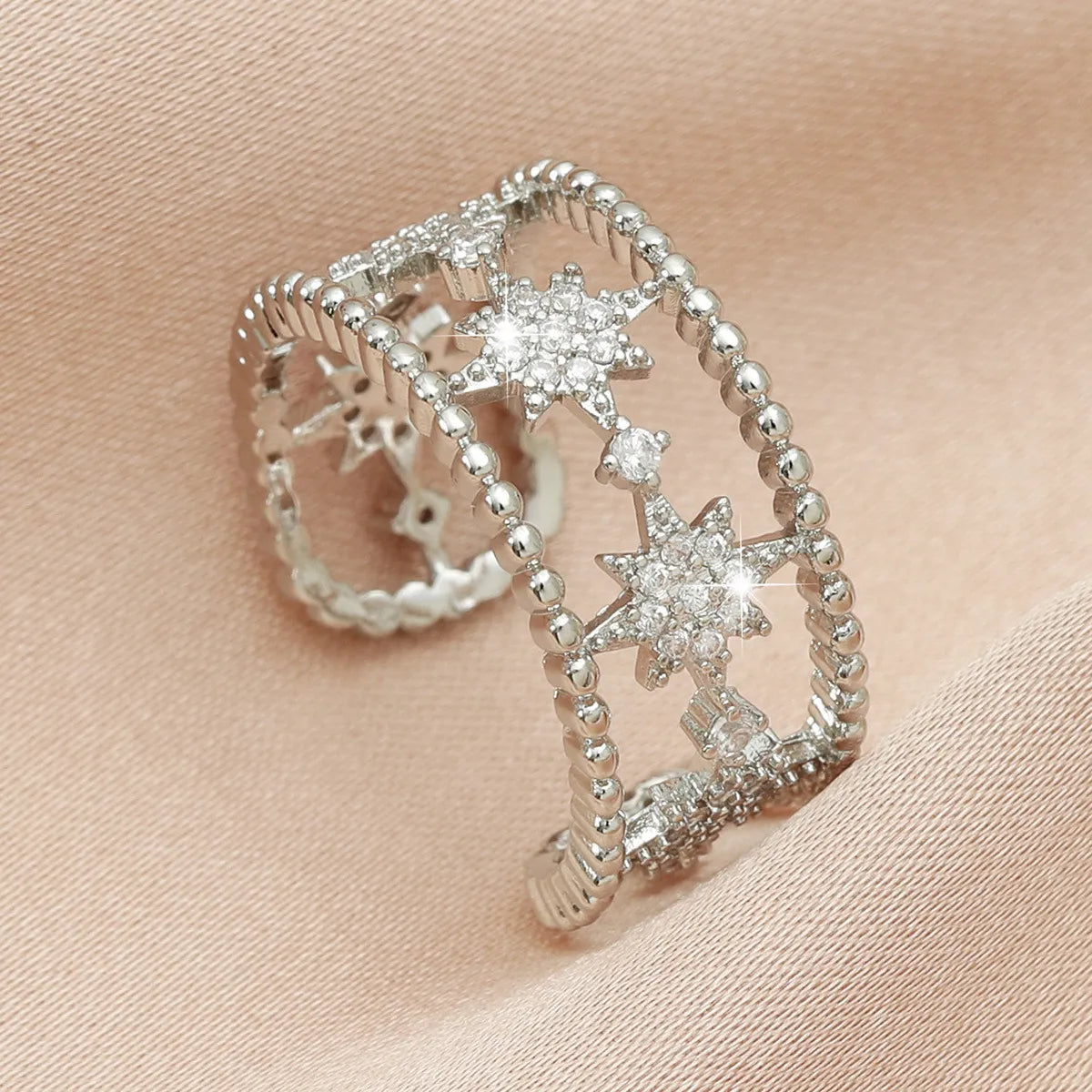 New Fashion Eight-pointed Star Micro-inlaid Zircon Copper Tail Ring Wholesale Gooddiy