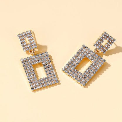 New Fashion  Exaggerated Long Section Flash Diamond Geometric Earrings Ladies Simple Hollow Square Earrings Wholesale Nihaojewelry