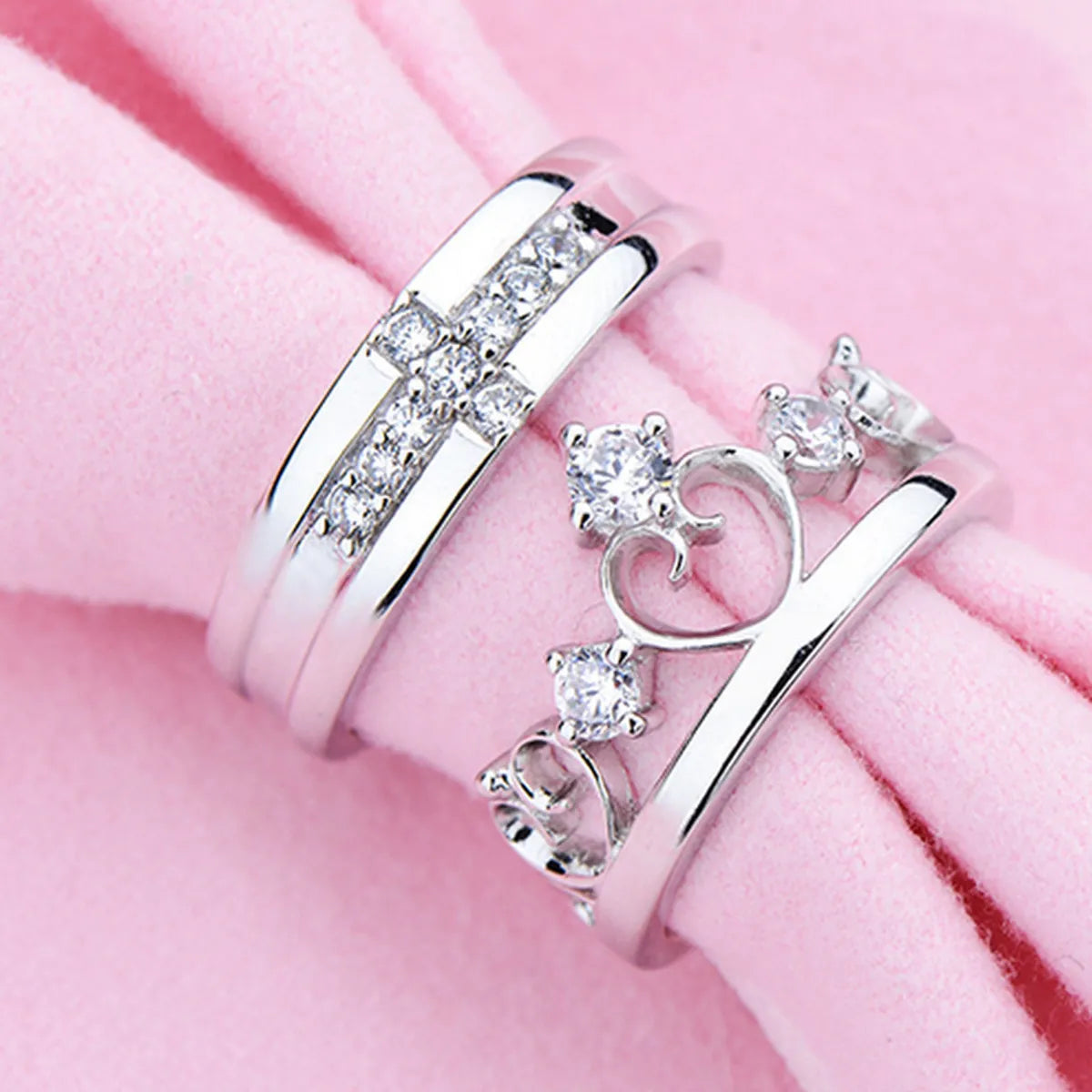 New Fashion Female Crown Couple Copper Silver Plated Ring Wholesale