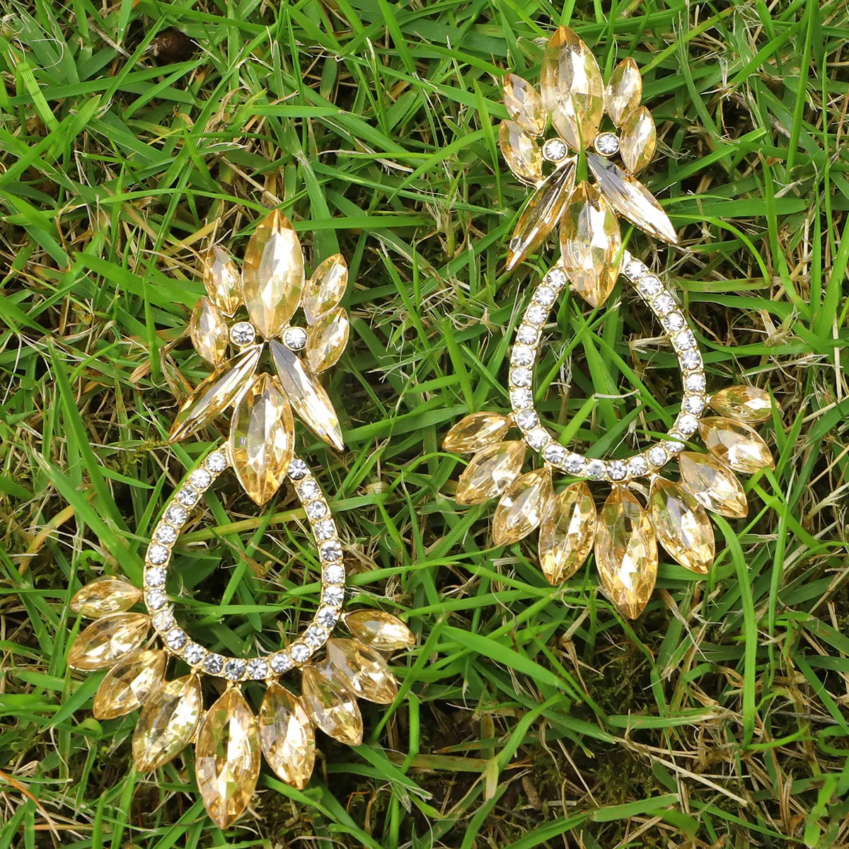 New Fashion Flower Shape Inlaid Rhinestone Big Drop Earrings