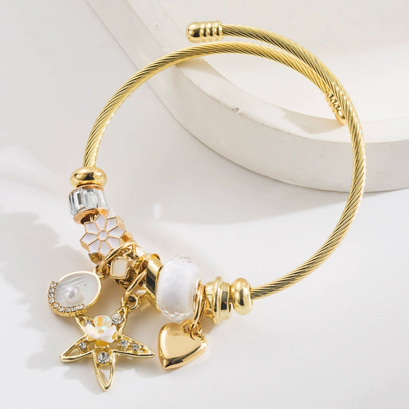 New Fashion Geometric Alloy Bracelet With Diamond Star Shell Pendant Set With Diamonds Unisex