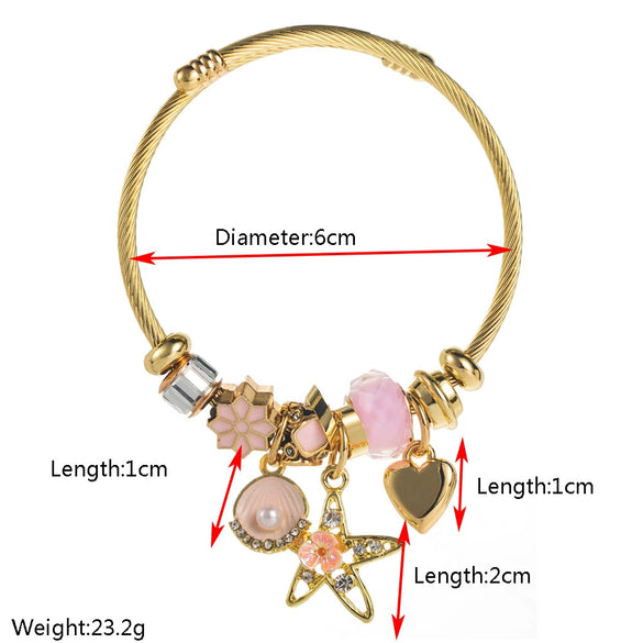 New Fashion Geometric Alloy Bracelet With Diamond Star Shell Pendant Set With Diamonds Unisex