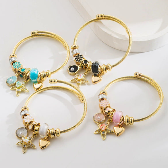New Fashion Geometric Alloy Bracelet With Diamond Star Shell Pendant Set With Diamonds Unisex