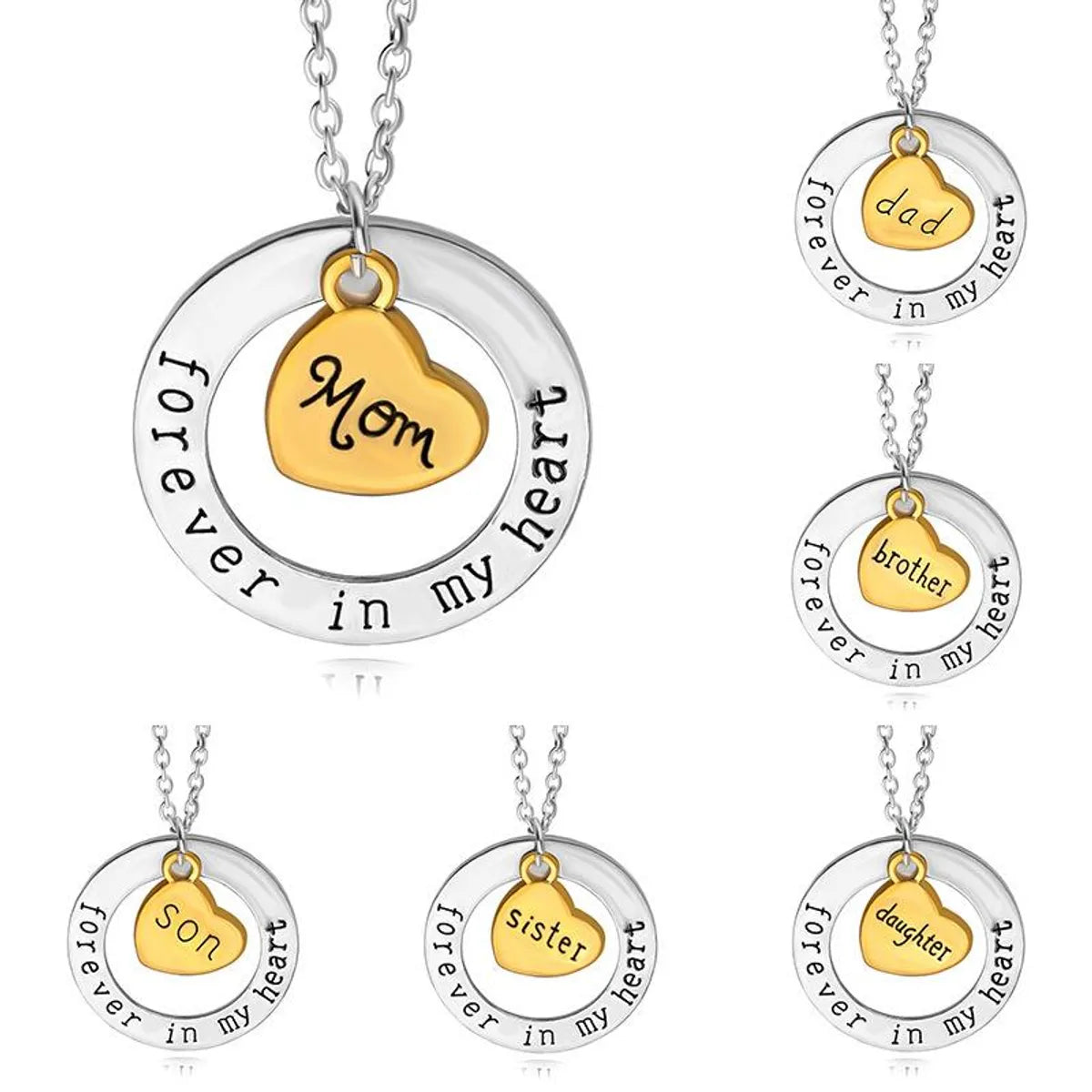 New Fashion Geometric Round Love Pendant Necklace I Love You Family Necklace Suit Wholesale