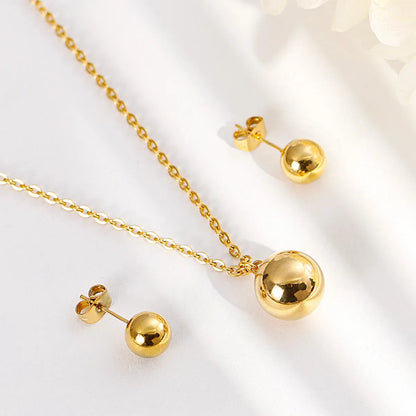 New Fashion Golden Glossy Small Round Bead Jewelry Necklace Earring Set