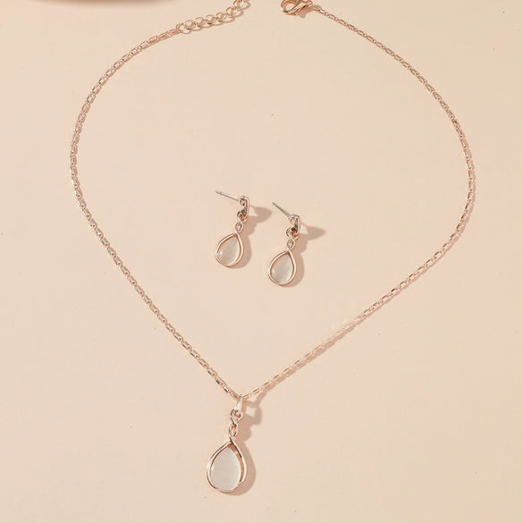 New Fashion Jewelry Gem Necklace Earrings Suit Cat's Eye Stone Accessories A Set Of