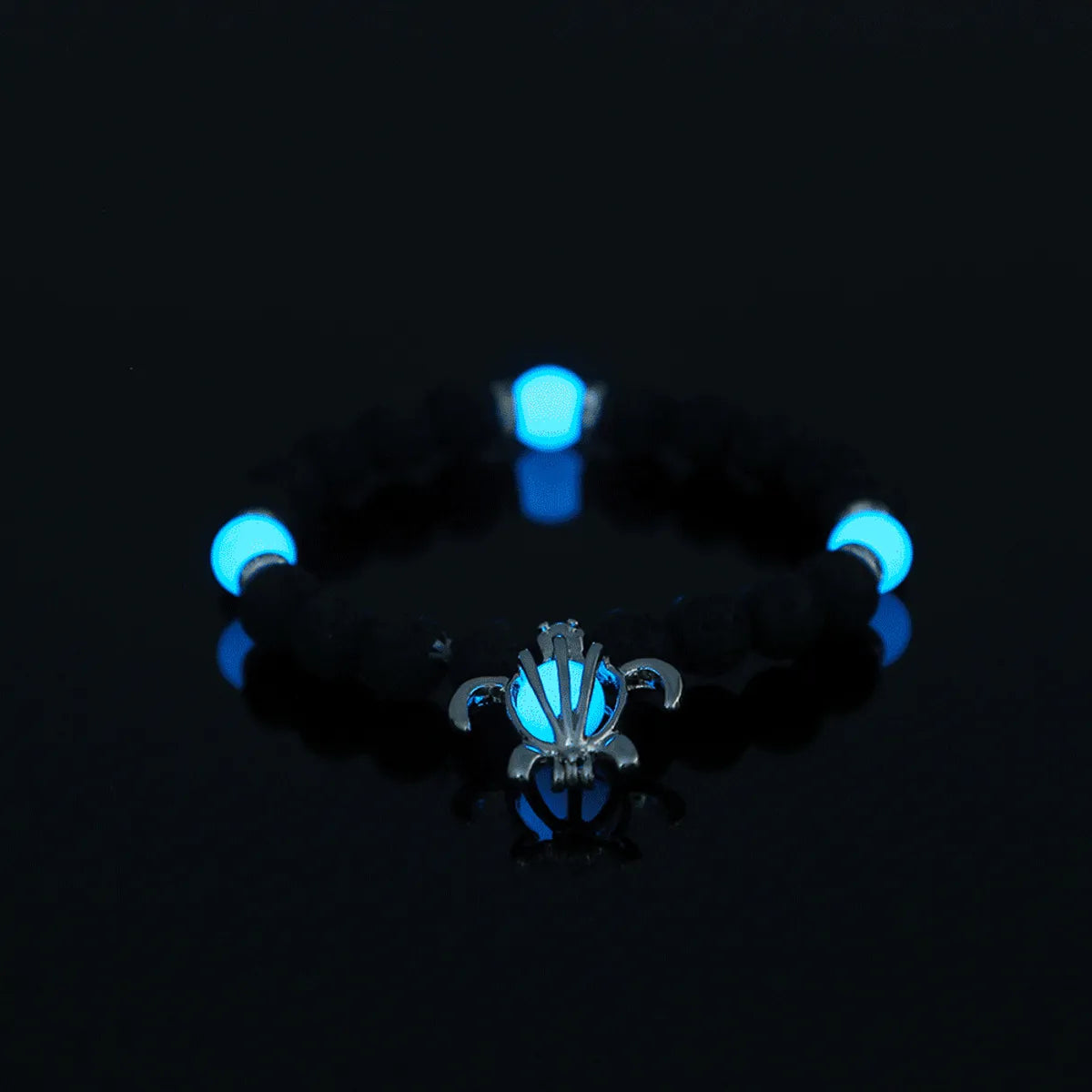 New Fashion Jewelry Turtle Pendant Black Volcanic Beads Luminous Elastic Alloy Bracelet