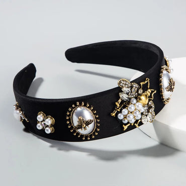 New Fashion Luxury Bee Inlaid Rhinestone Headband Pearl Headband Baroque Wide-Edged Cheap Headband Wholesale