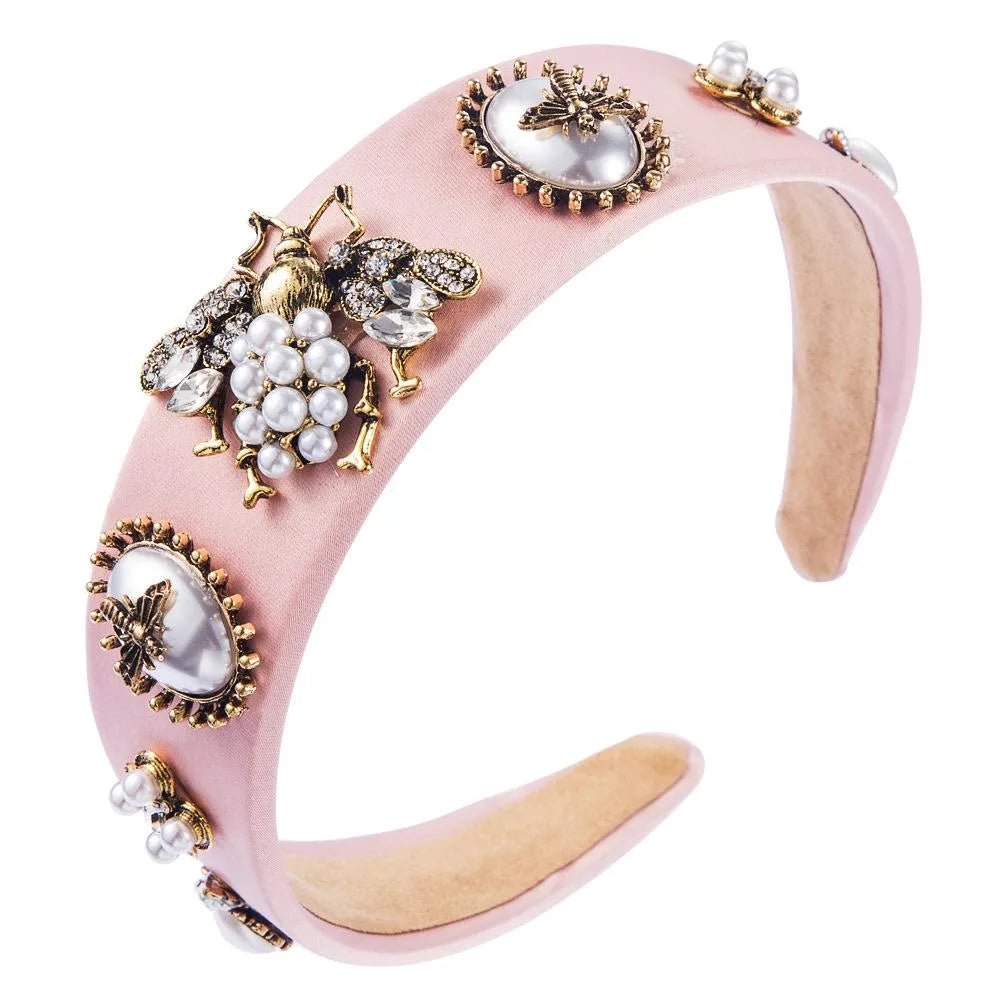 New Fashion Luxury Bee Inlaid Rhinestone Headband Pearl Headband Baroque Wide-Edged Cheap Headband Wholesale