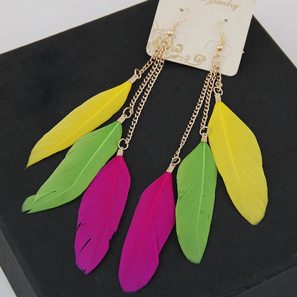 New Fashion Metal Bohemian Feather Long Earrings Nihaojewelry Wholesale