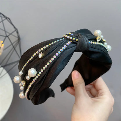 New Fashion Rhinestone Knotted Headband Pearl Flash Diamond Macaron Hair Accessories