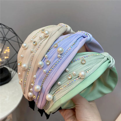 New Fashion Rhinestone Knotted Headband Pearl Flash Diamond Macaron Hair Accessories