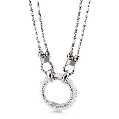 New Fashion Round Personality Female Necklace Korean Stainless Steel Diamond Double-layer Necklace