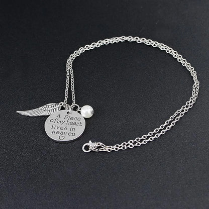 New Fashion Round Wings Pendant Necklace A Piece Of My Heart In Heaven Necklace