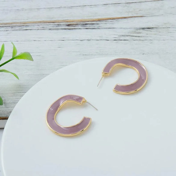 New Fashion S925 Silver Needle Colorful Dripping Alloy Earrings Fashion Generous C-Shaped Earrings Wholesale