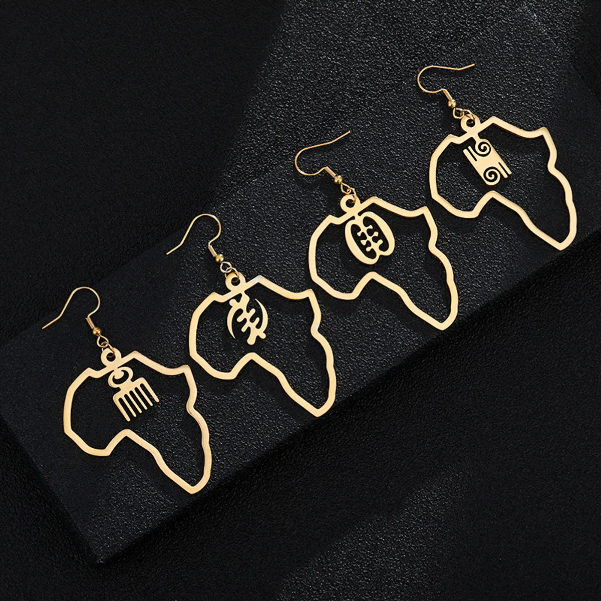 New Fashion Simple African Map Shape Pendant Gold Stainless Steel Earrings