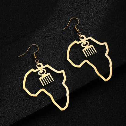 New Fashion Simple African Map Shape Pendant Gold Stainless Steel Earrings