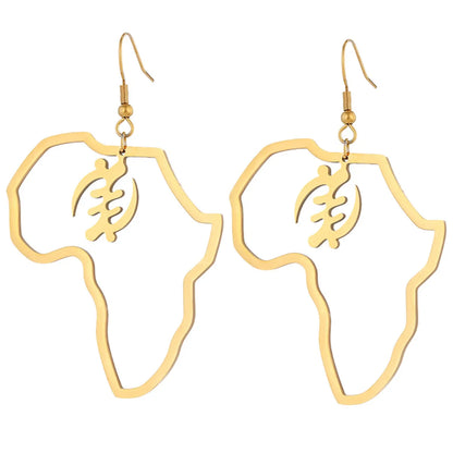 New Fashion Simple African Map Shape Pendant Gold Stainless Steel Earrings