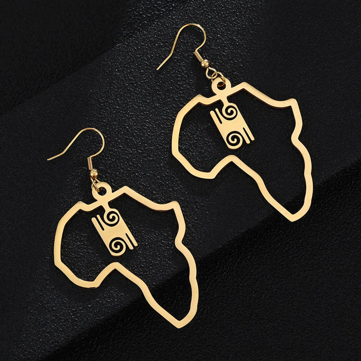 New Fashion Simple African Map Shape Pendant Gold Stainless Steel Earrings