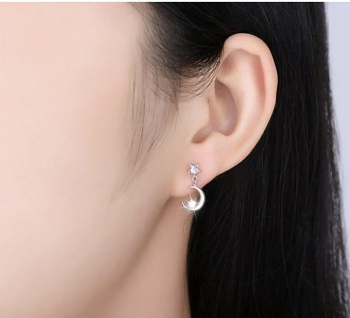 New Fashion Star Moon Inlaid Zircon Asymmetric Alloy Ear Stud Earrings