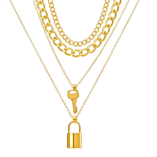 New Fashion Style Creative Key Lock Pendant Four-layer Necklace