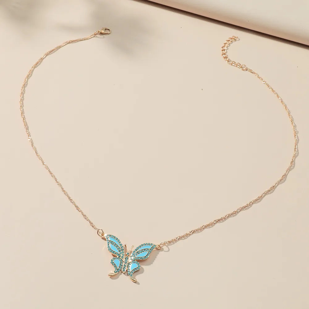 New Fashion Style Rhinestone Butterfly Pendant Necklace