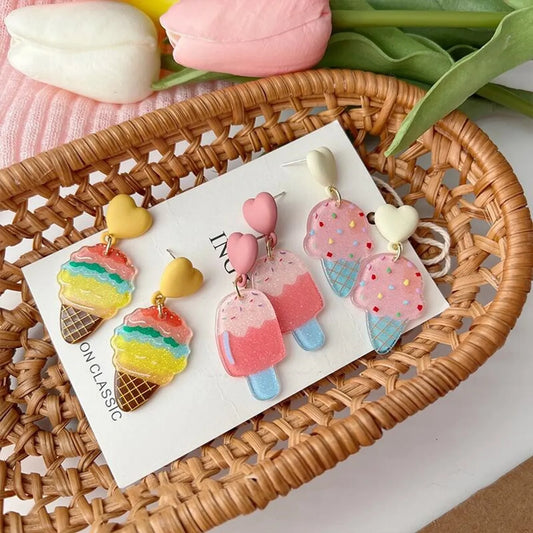 New Fashion Summer Ice Cream Girly Cute Earrings Niche Pink Ice Cream Fun Acrylic Ear Clip