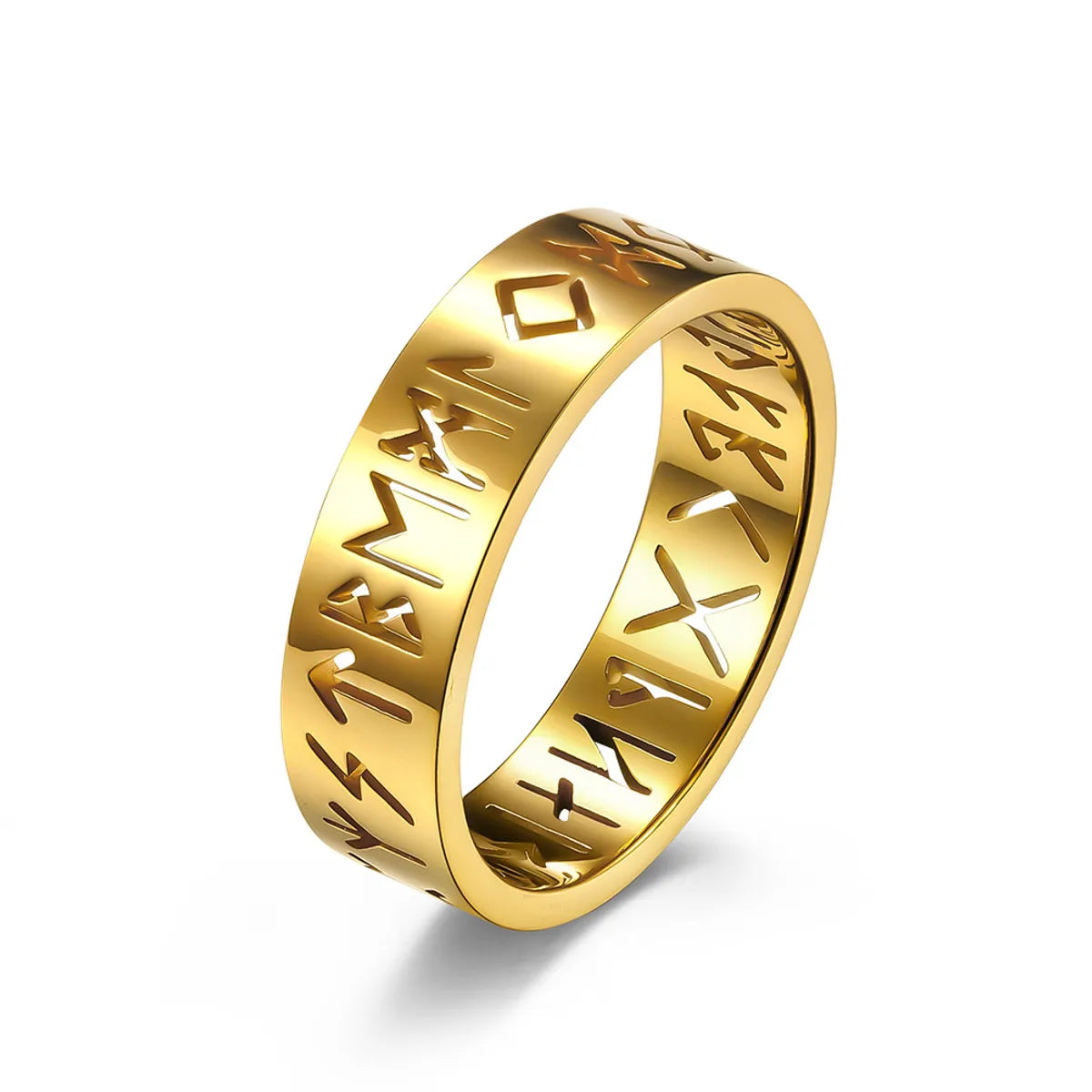 New Fashion Text Hollow Luen Rune Men And Women Simple Stainless Steel Ring