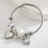 New Fashion Unisex Geometric Stainless Steel Alloy Bracelet Set With Diamonds Featuring Heart And Elephant Pearl Pendants