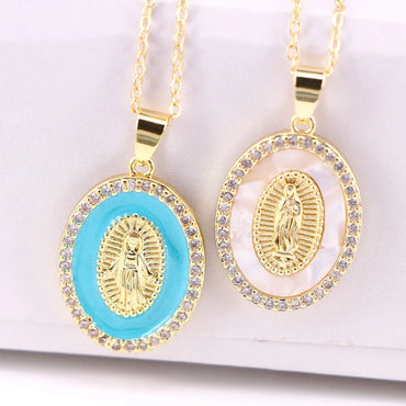 New Fashion Virgin Mary Copper Drop Oil Inlaid Zircon Pendant Necklace