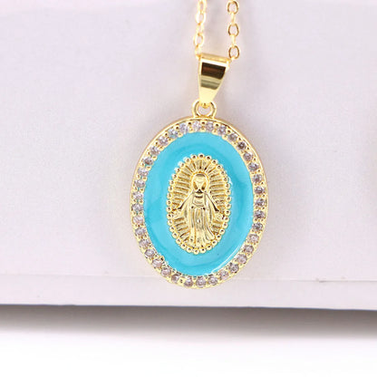 New Fashion Virgin Mary Copper Drop Oil Inlaid Zircon Pendant Necklace