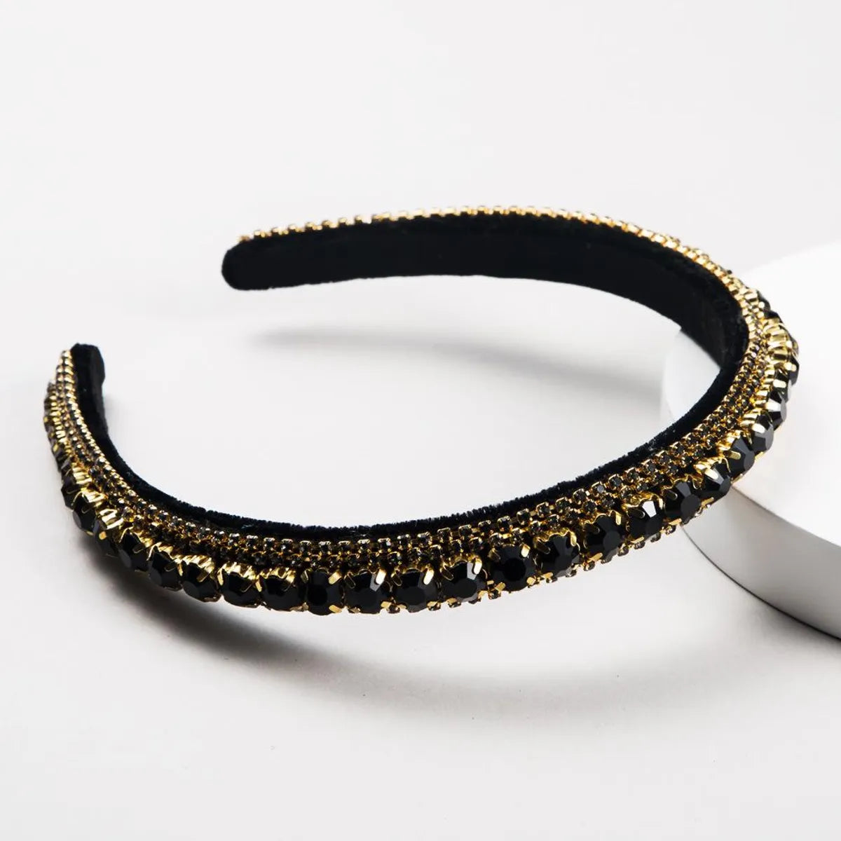 New Fashion Wild Hairband Multi-Layer Glass Drill Full Diamond Gold Velvet Fashion Thin-Edged Headband