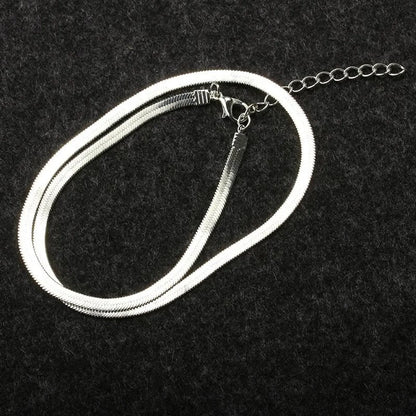 New Flat Snake Bone Chain Bare Chain Simple Silver Collar Short Clavicle Blade Chain Men And Women Jewelry