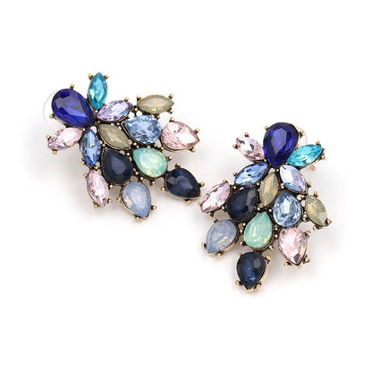 New Flower Alloy Glass Drill Stud Earrings