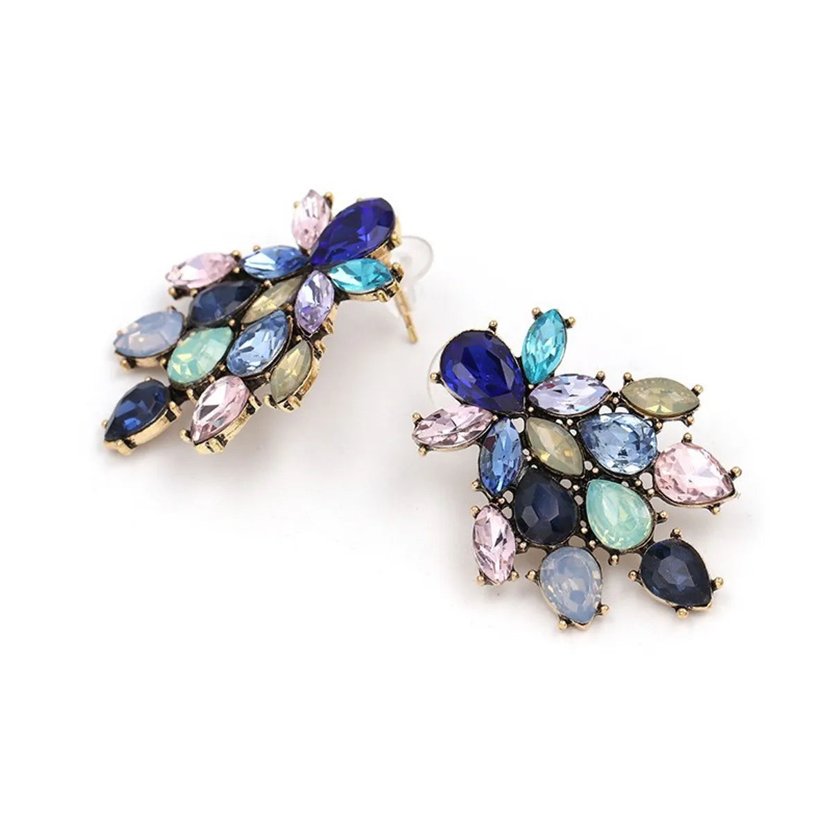 New Flower Alloy Glass Drill Stud Earrings