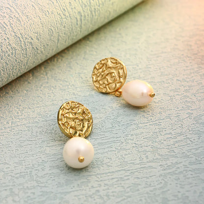 New French Style Retro Baroque Fresh Water Pearl Earrings Light Luxury Minority Advanced S925 Silver Ear Studs Earrings Female