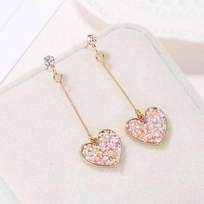 Heart Diamond Alloy Artificial Gemstones Earrings