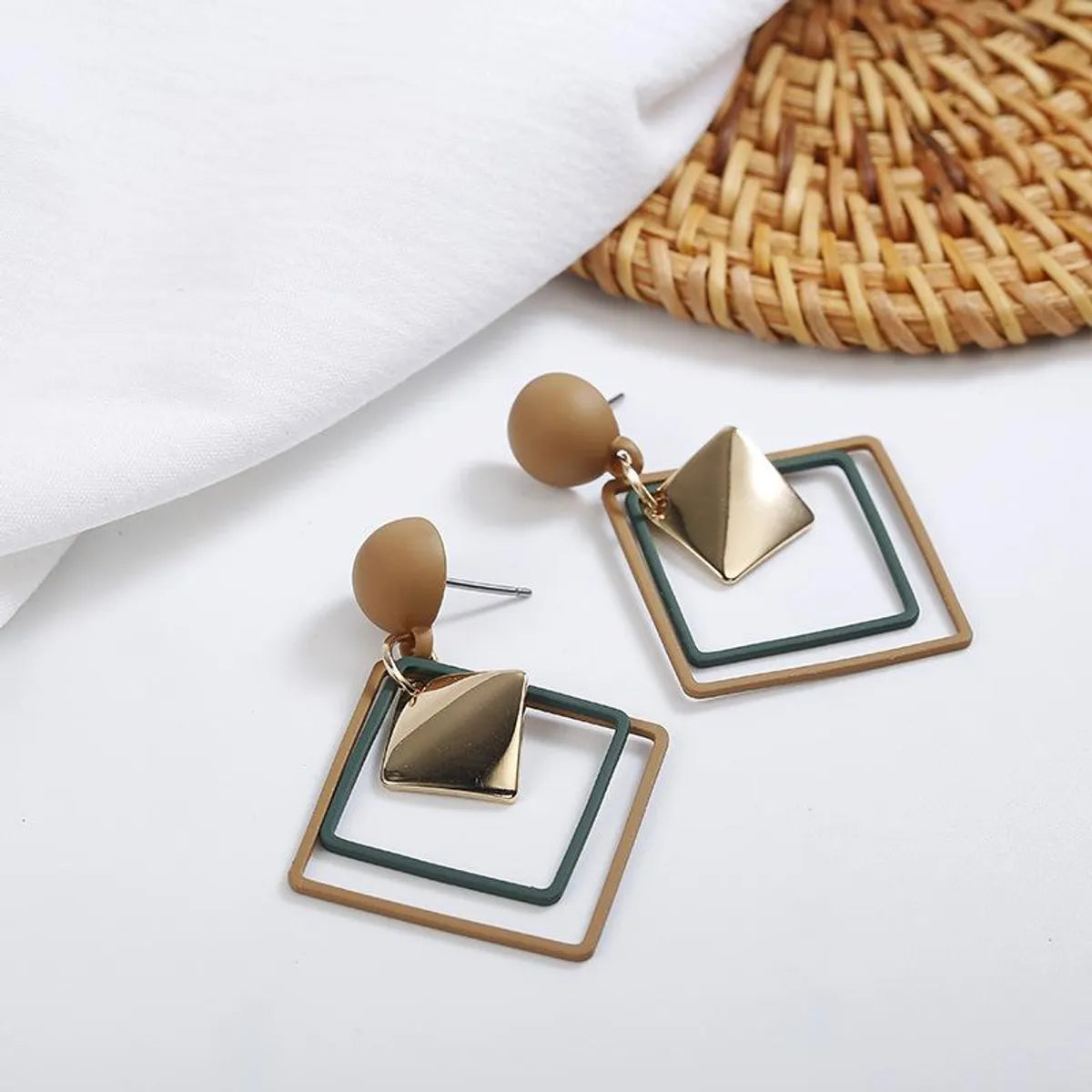 New Frosted Double-layer Square Earrings Nhpf145225