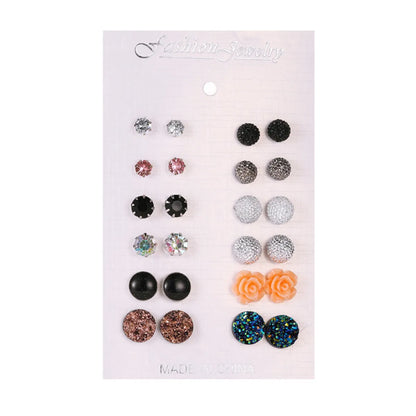 Foreign Trade New Frosted Earrings 12 Pairs Set European And American Fashion Minimalist Cute Flowers Geometric Small Earrings Ear Rings