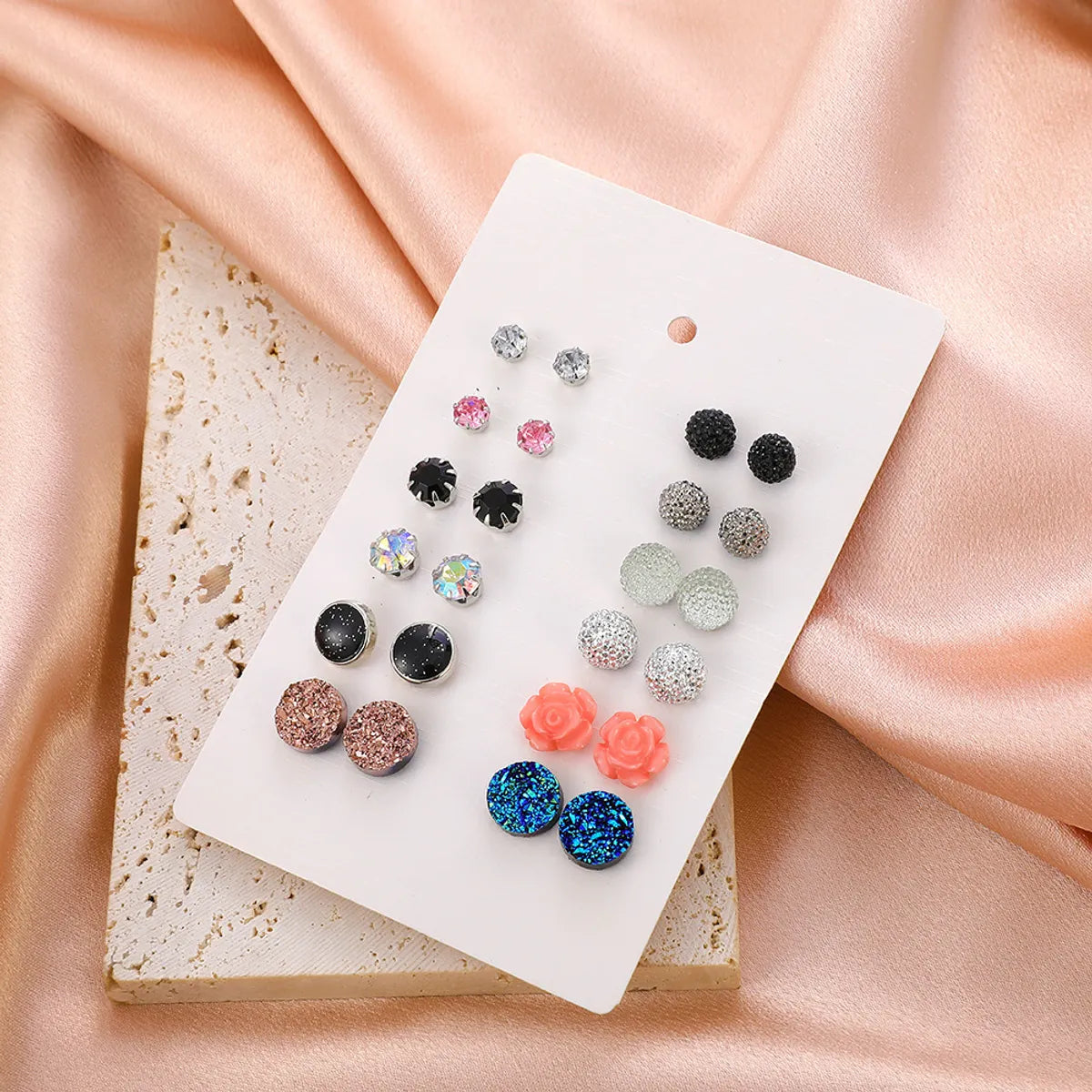 Foreign Trade New Frosted Earrings 12 Pairs Set European And American Fashion Minimalist Cute Flowers Geometric Small Earrings Ear Rings