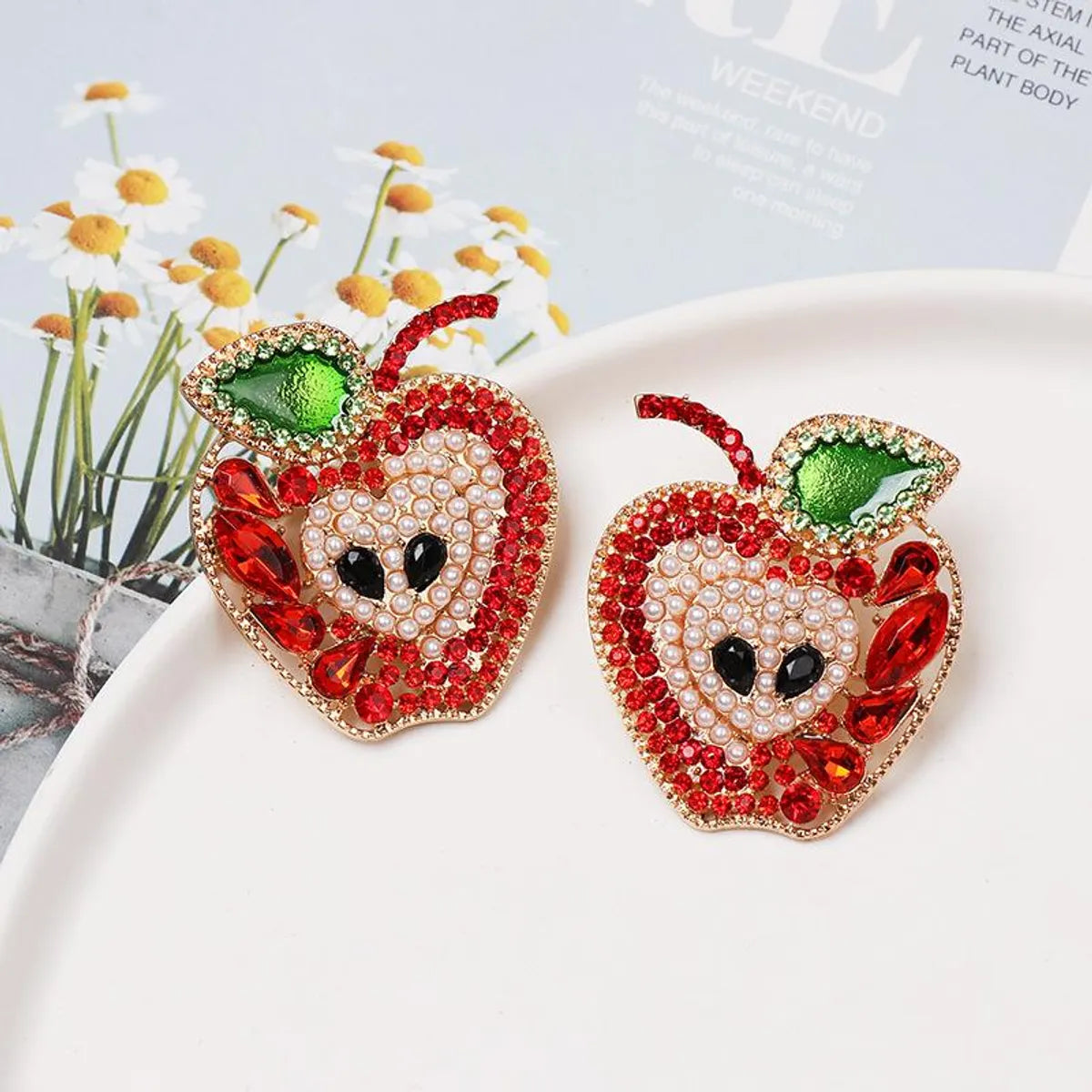 New Fruit Apple Earrings Diamond Earrings Wholesale